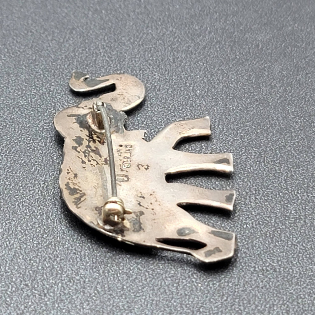 Vintage Sterling Silver Signed Elephant Brooch Enameled White Siam 2"