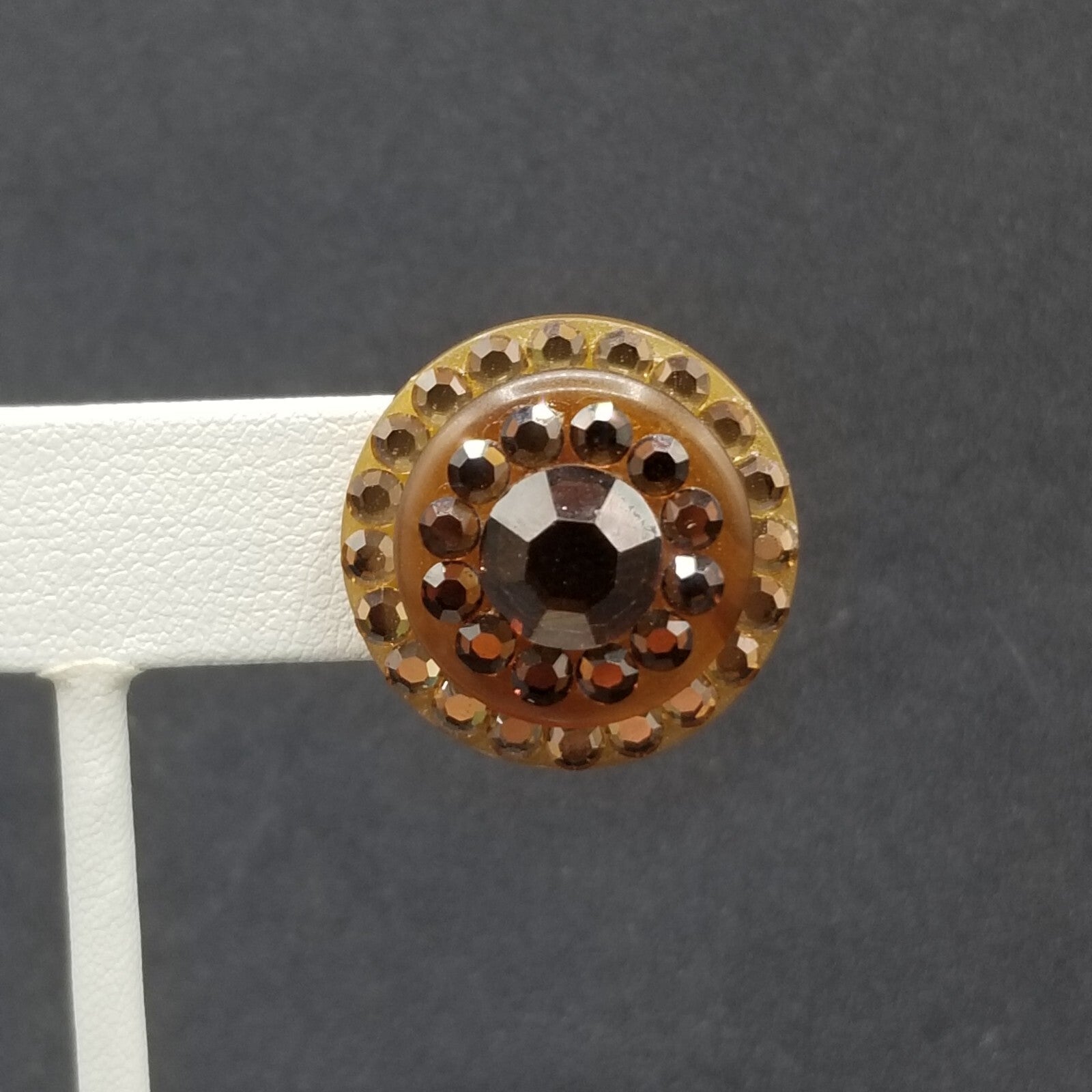 Pierced Earrings Brown Faceted Crystal Button Style Statement Stud 1"