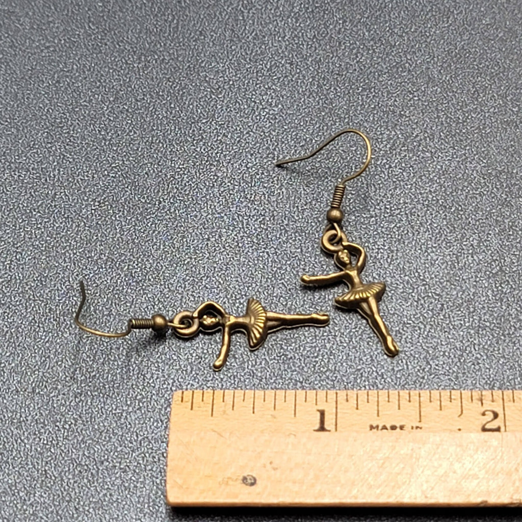 New Ballerina Pierced Earrings Bronze tone Dangle 1"