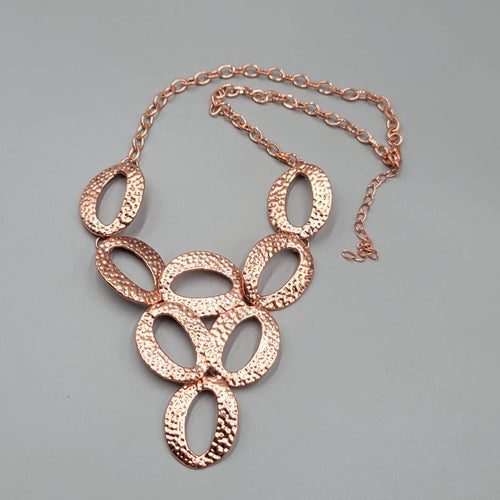 Copper tone Hammered Metal Necklace Bib Statement 18"