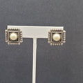 Pierced Earrings Embossed Square White Center 3/4"