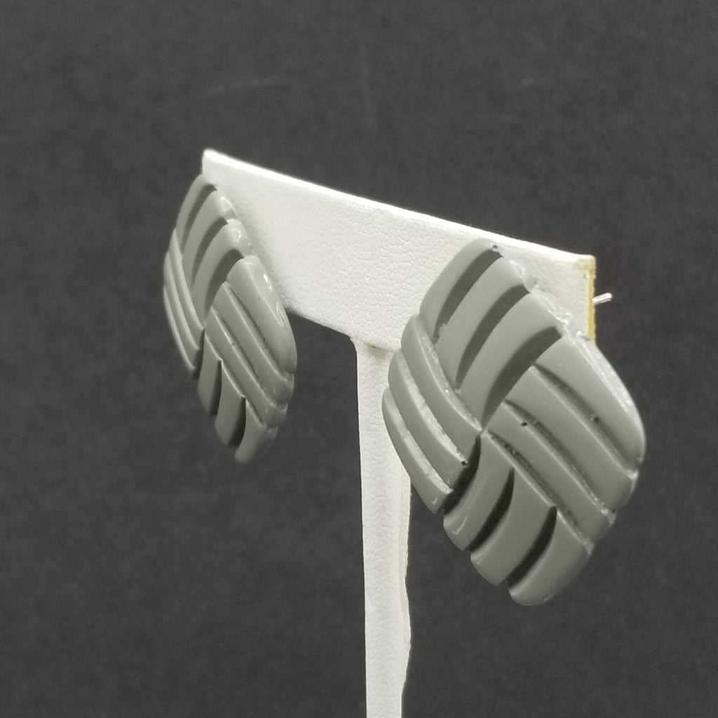 Vintage 1980's Pierced Earrings Gray Acrylic Square Geometric Drop Stud 1 1/4"