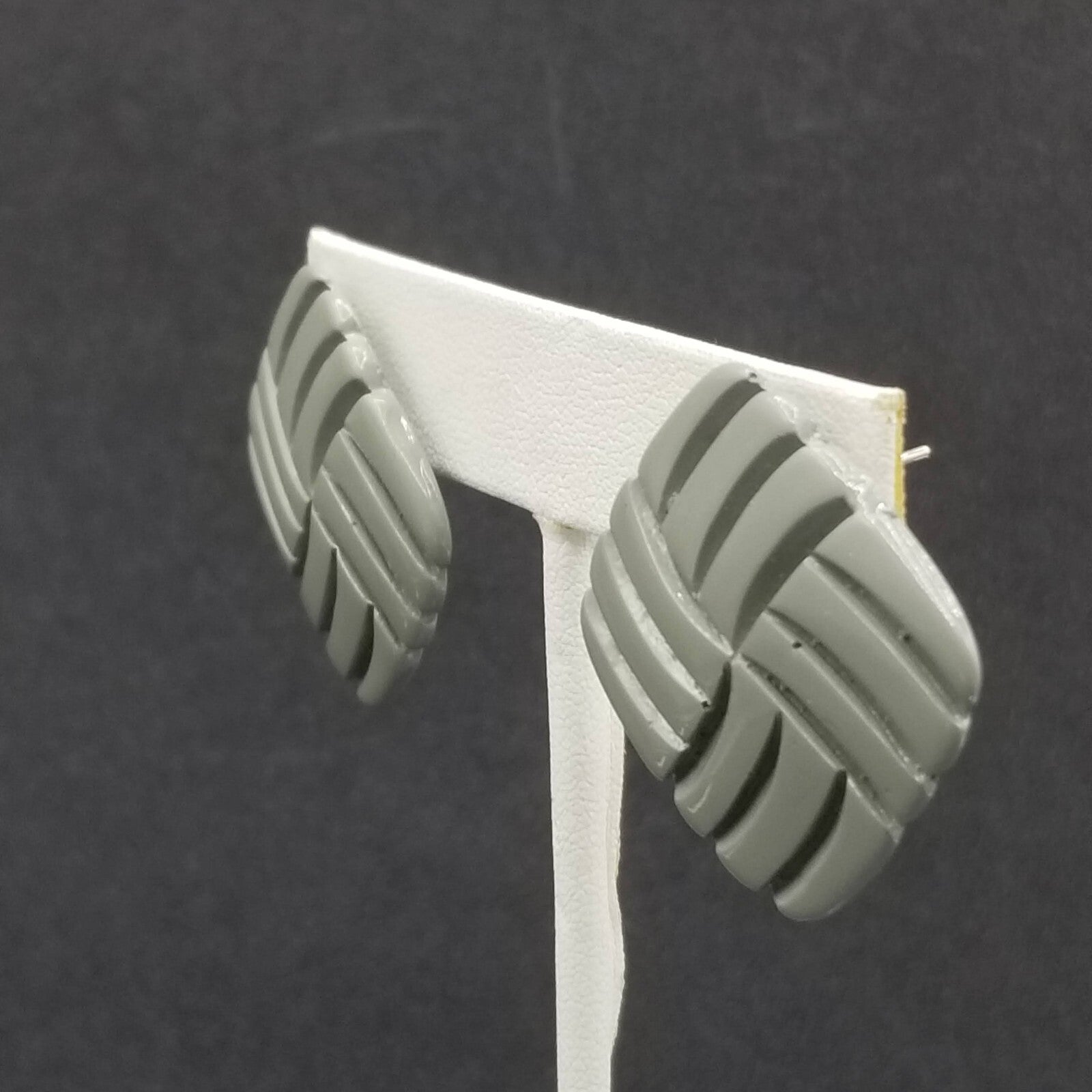 Vintage 1980's Pierced Earrings Gray Acrylic Square Geometric Drop Stud 1 1/4"
