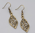 Leaf Pierced Earrings Bronze tone Wavy Dangle NEW 1"