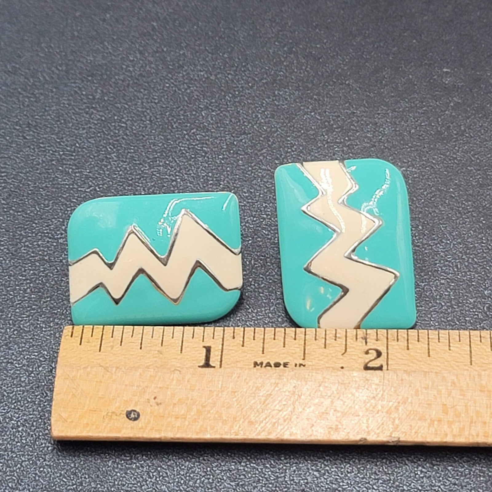 Vintage Pierced Earrings Silver tone Blue Enamel Statement Drop1 1/8"