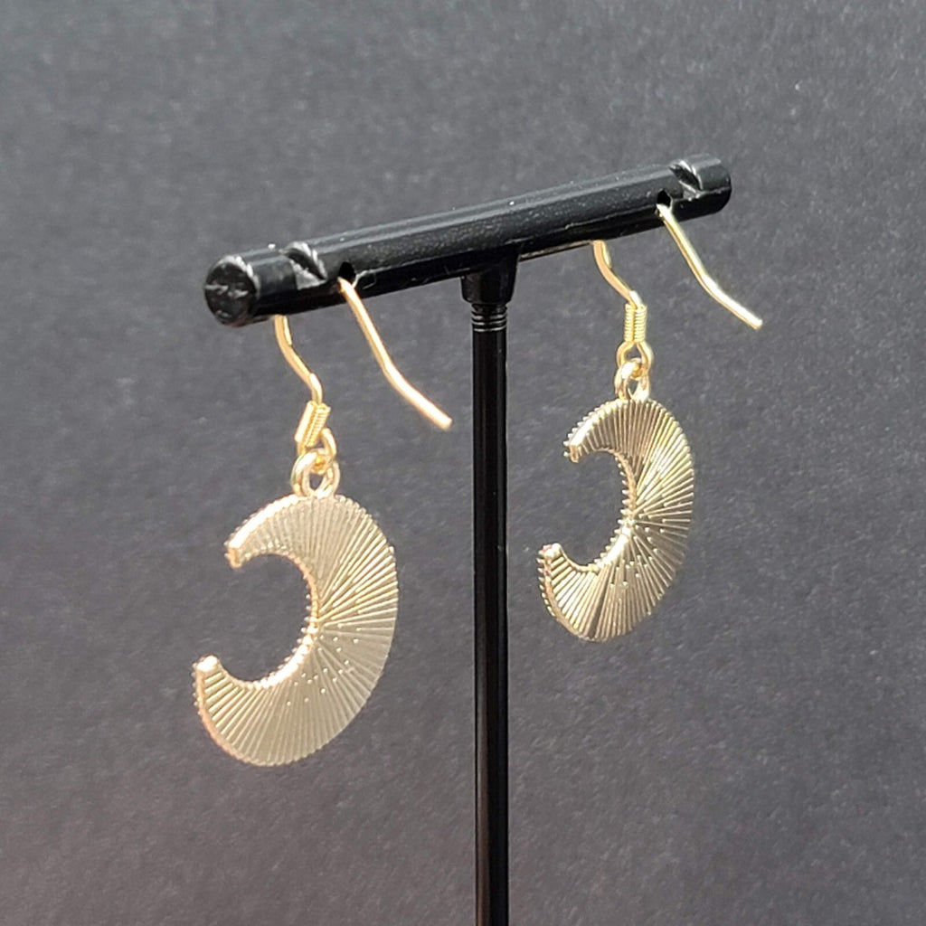 New Crescent Moon Pierced Earrings Gold tone Purple Green Enamel Dangle 7/8"