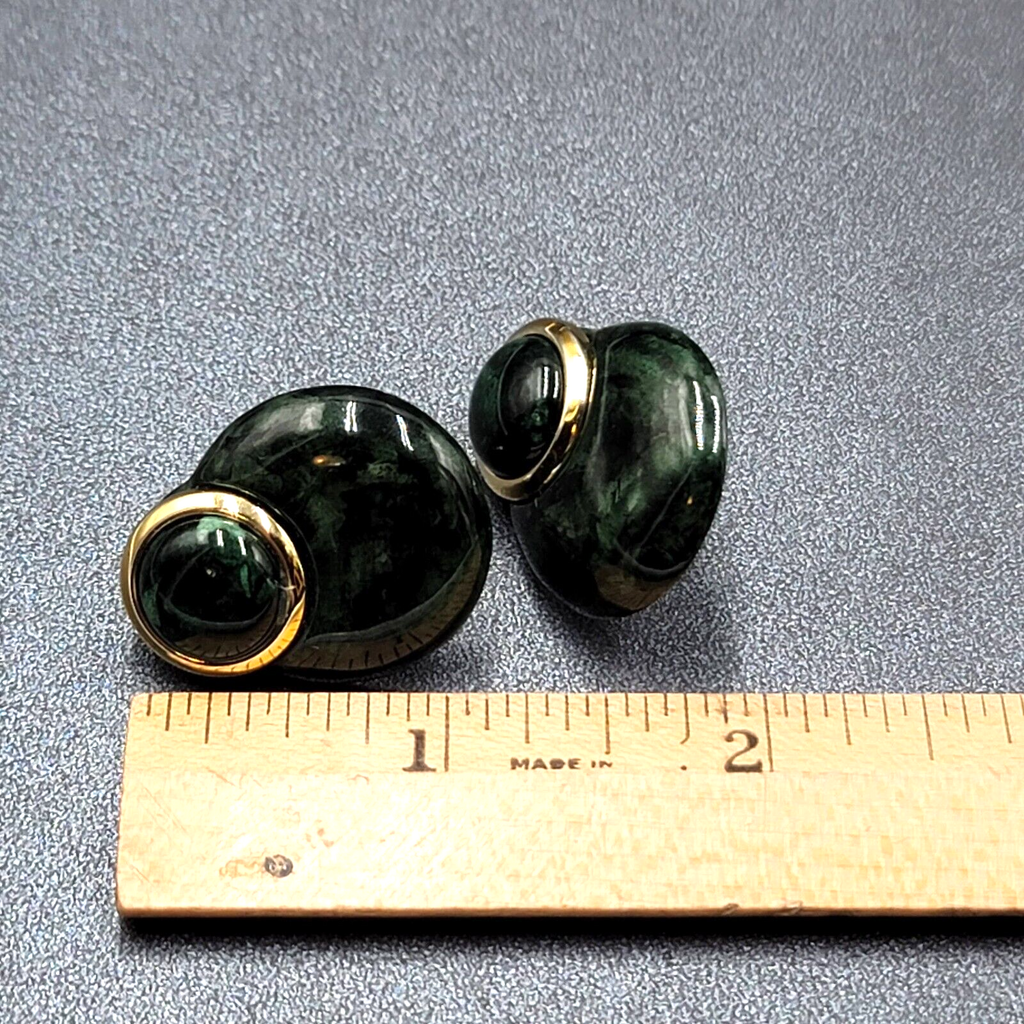 Vintage Pierced Earrings Green Marble Look Drop Acrylic 1 1/8"