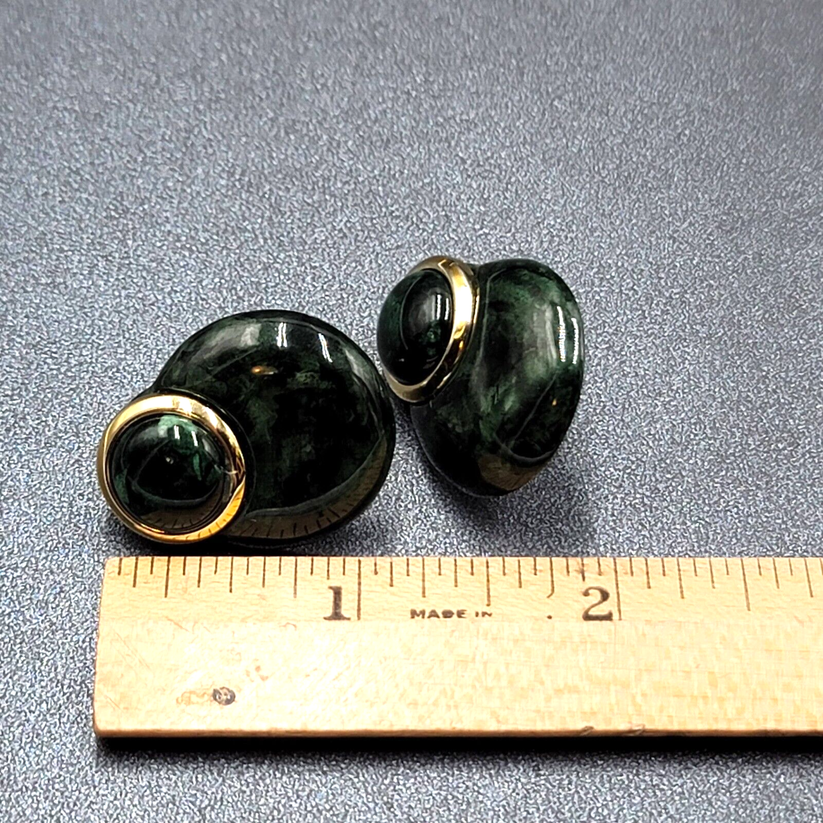 Vintage Pierced Earrings Green Marble Look Drop Acrylic 1 1/8"