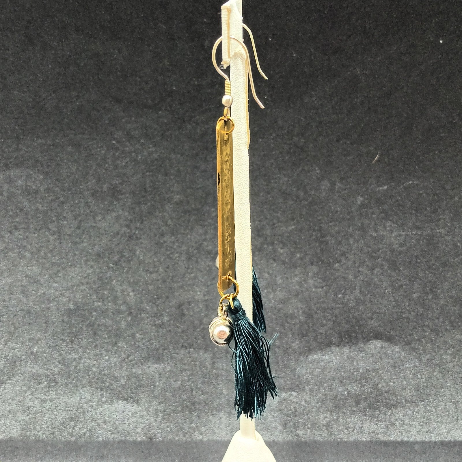 Pierced Earrings "All Things Are Possible" Brass Green Tassel Dangle 3 1/4"