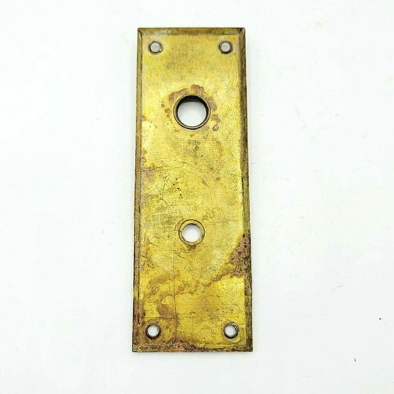 Vintage Brass Doorknob Back Plate Salvage Hardware Thumb Lock Hole 5 5/8" x 2"