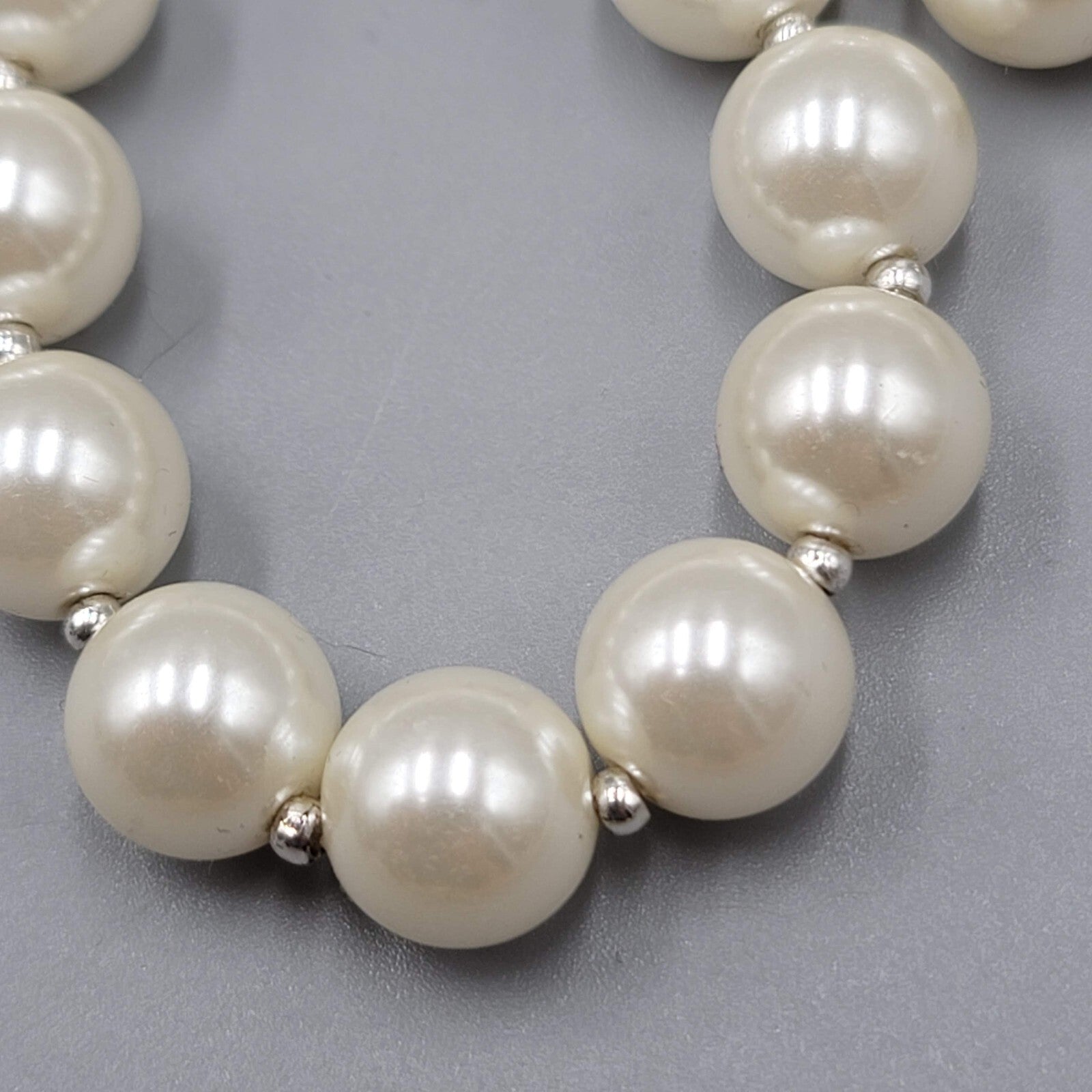 White Beads Silver tone Rhinestone Necklace and Bracelet Set Faux Pearl