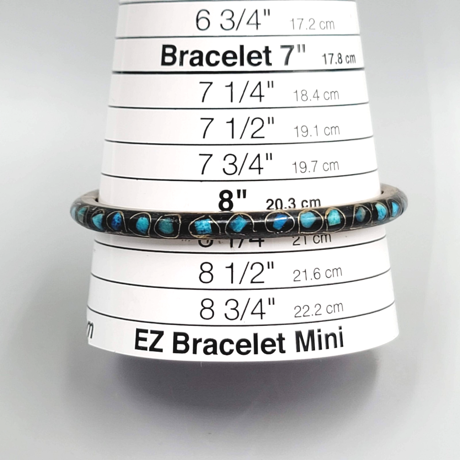 Vintage Black Blue Inlay Brass Bangle Bracelet Ethnic 8.25"