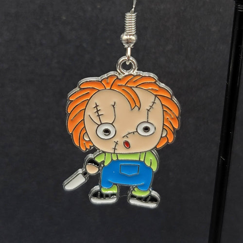 Chuckie Pierced Earrings Enamel Childs Play Horror Movie Dangle 1.25" 
