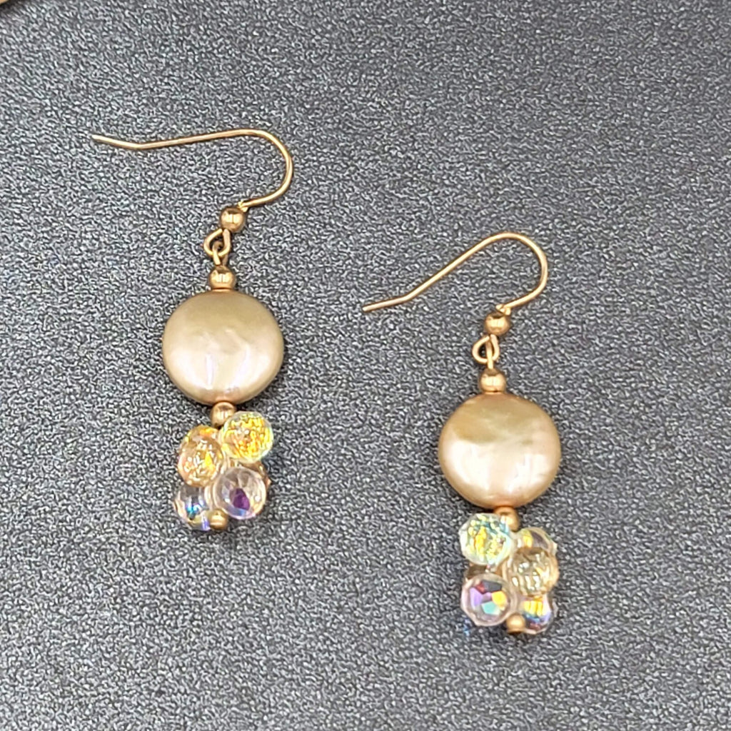 Pearl and Crystal Bead Necklace Pierced Earring Set