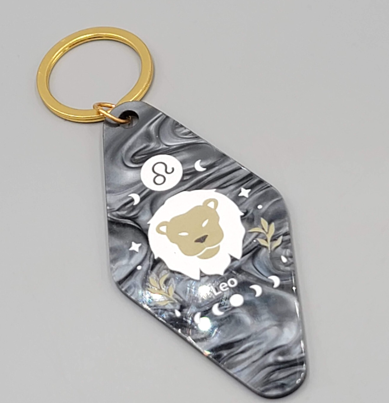 Leo Zodiac Astrology Resin Key Tag Keychain Gold tone