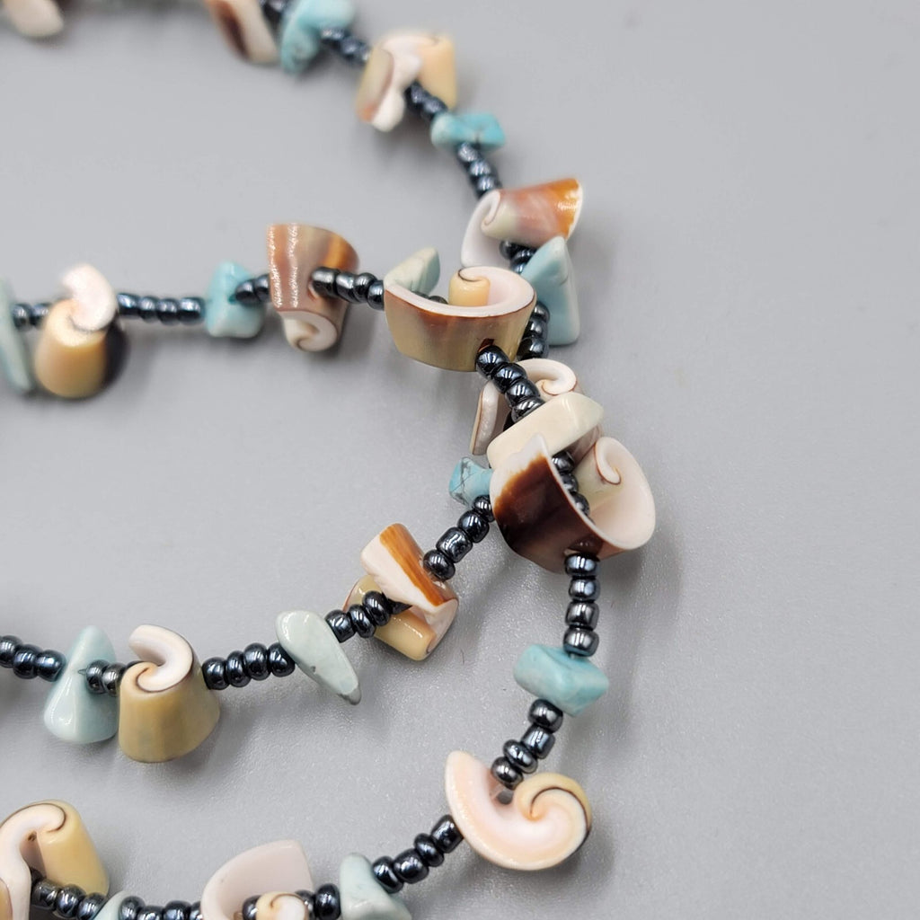 Swirl Seashell Bead Necklace Beach Boho Multicolor 18"