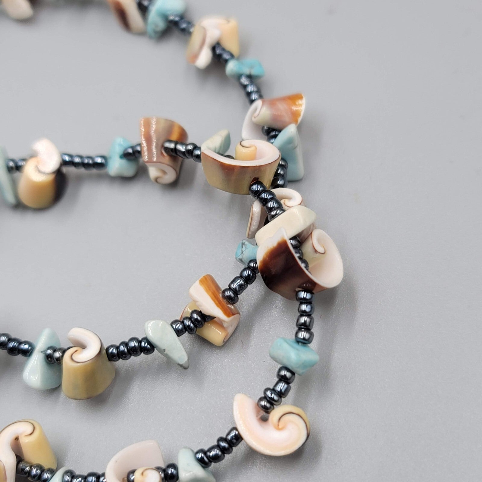 Swirl Seashell Bead Necklace Beach Boho Multicolor 18"