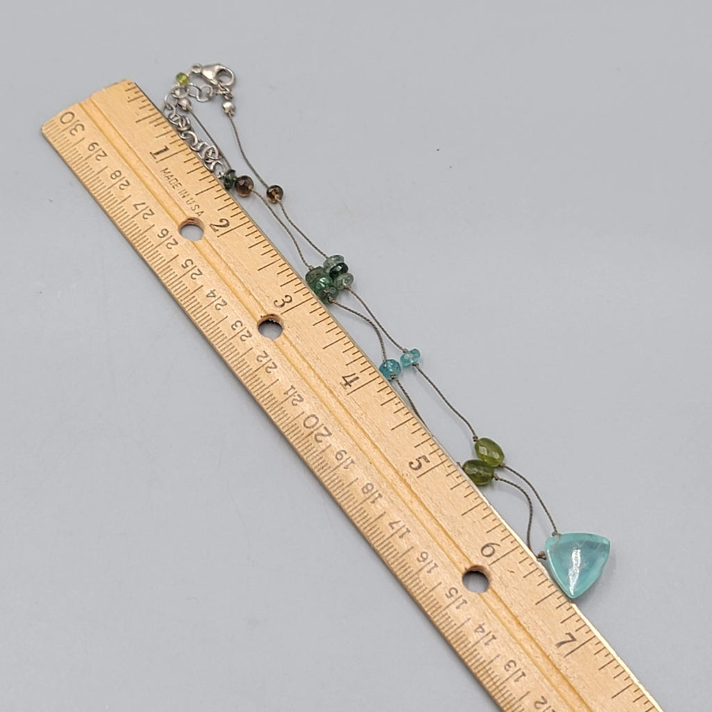 Multiple Stone Floating Station Choker Sterling Silver Necklace 925 Cord 12"-16"