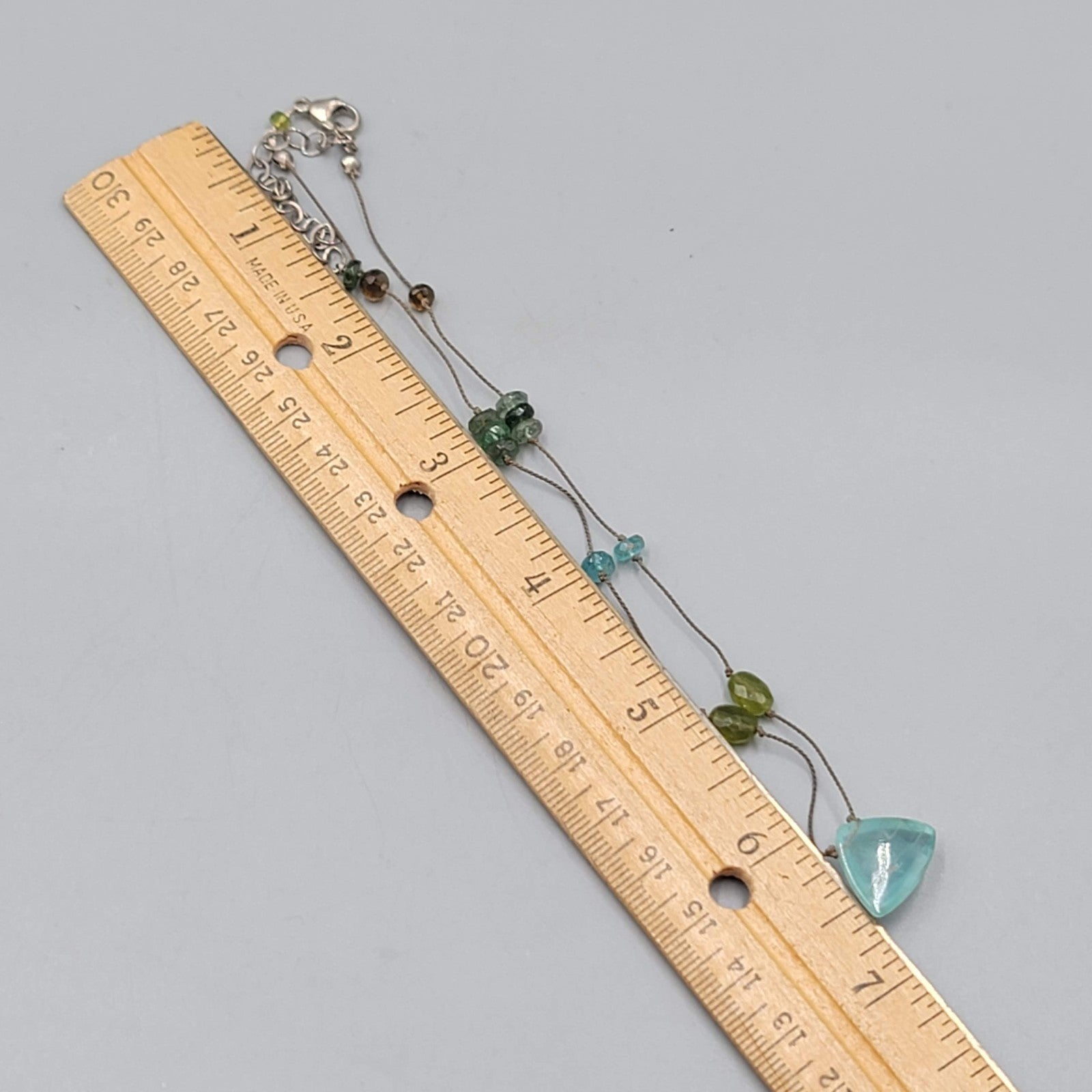 Multiple Stone Floating Station Choker Sterling Silver Necklace 925 Cord 12"-16"