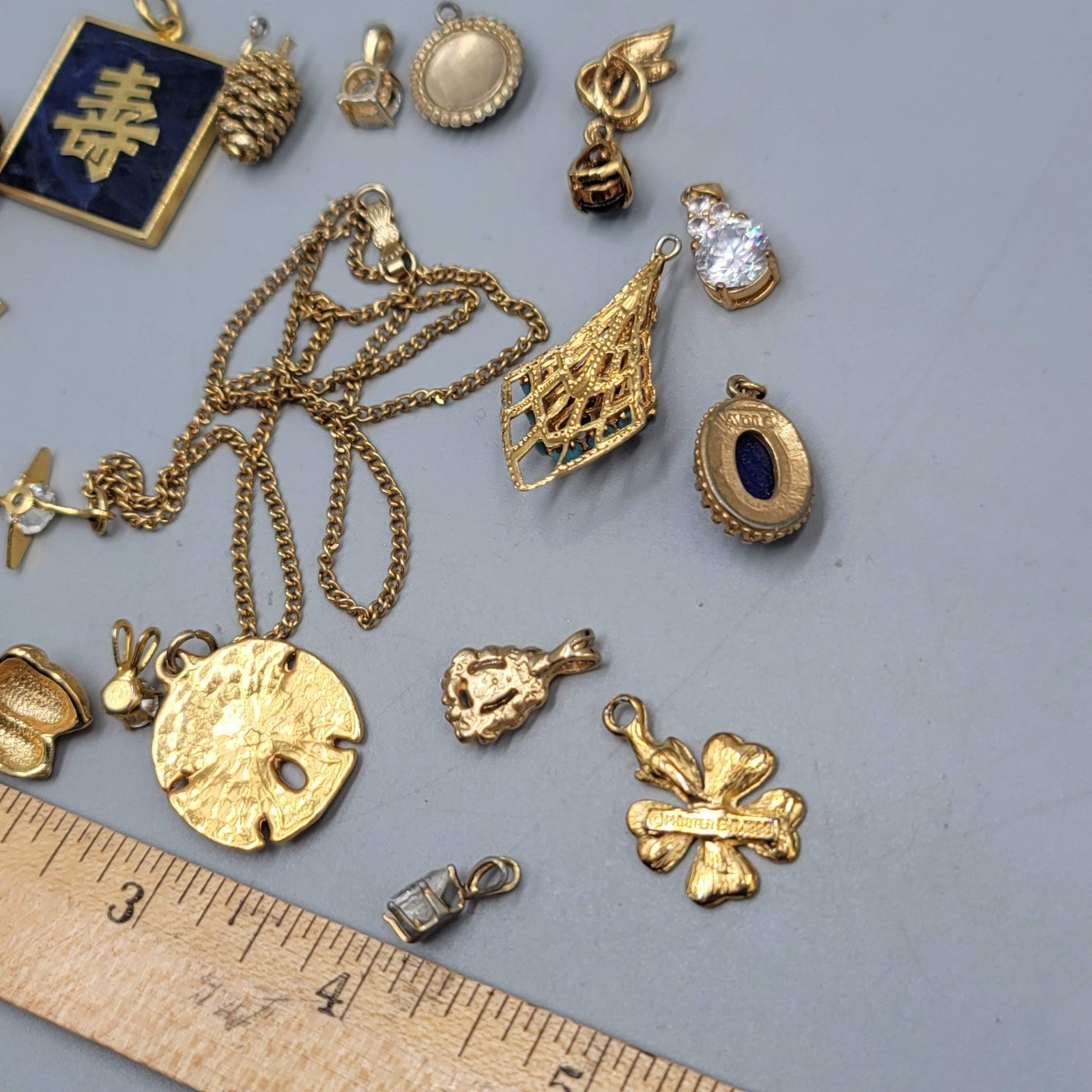 All Gold tone Pendant Lot of 19 Rose Flag Cubic Zirconia & More