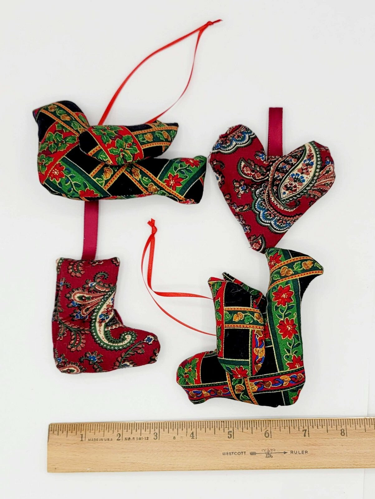 Christmas Fabric Puffy Ornaments Lot of 4 Bird Heart Stocking Bucilla?