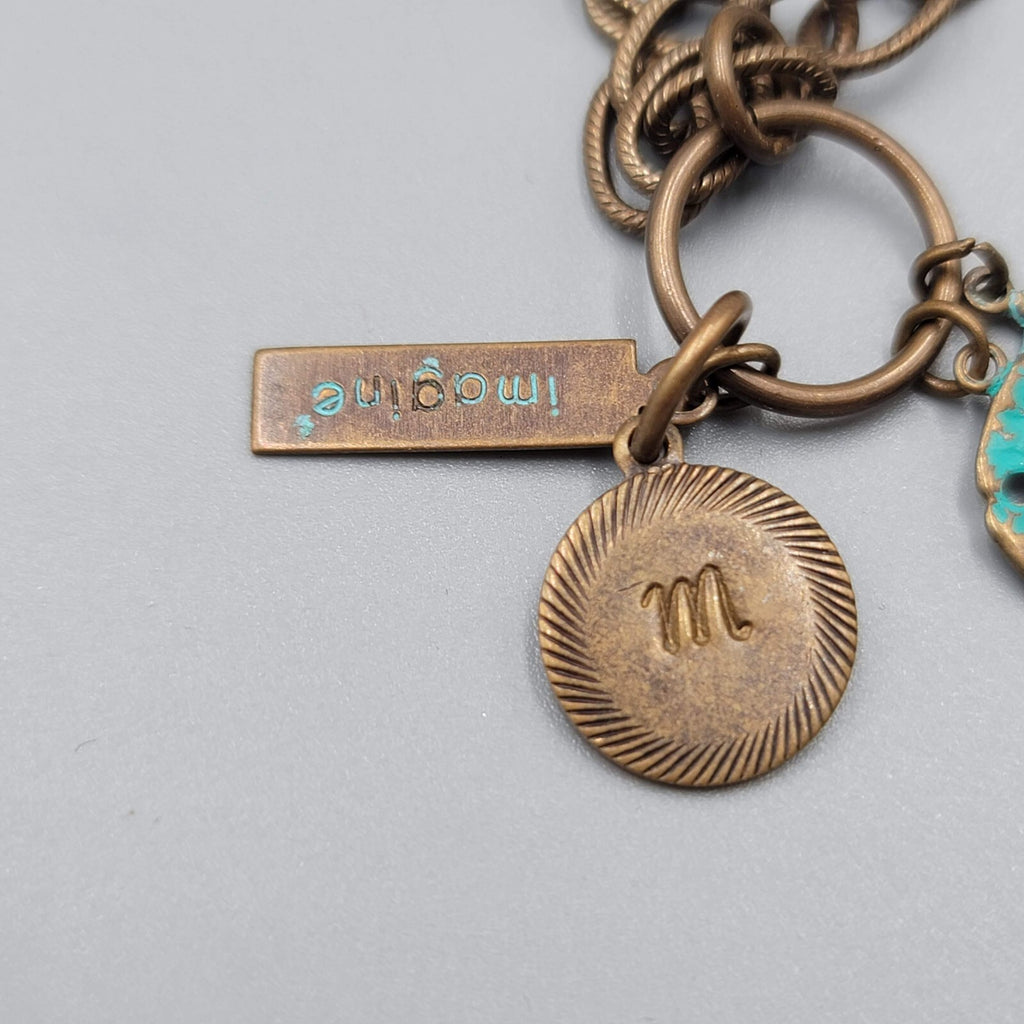 Vintage Bronze Chain Necklace Sea Turtle Sand Dollar Charms Imagine 18"