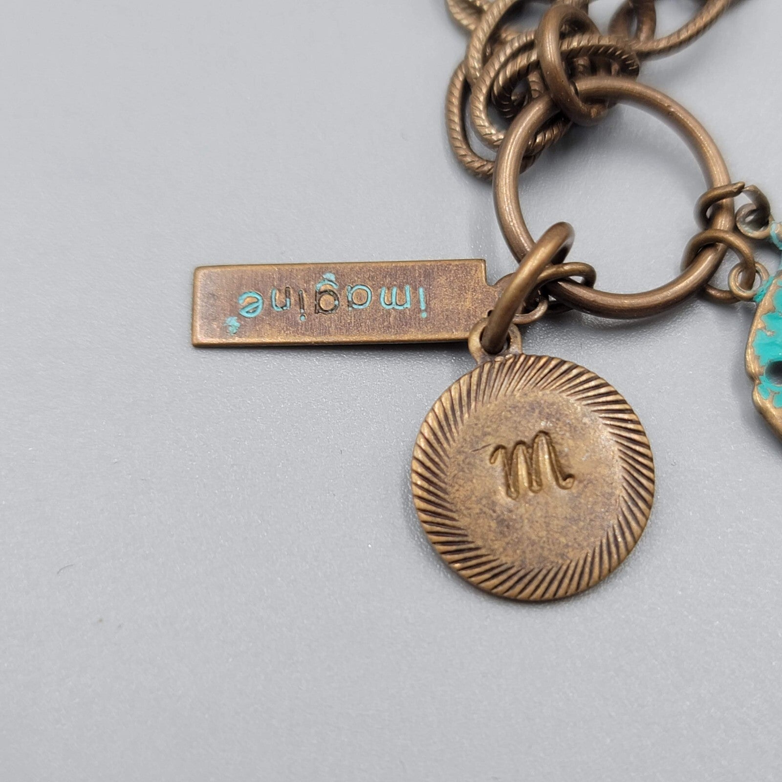 Vintage Bronze Chain Necklace Sea Turtle Sand Dollar Charms Imagine 18"