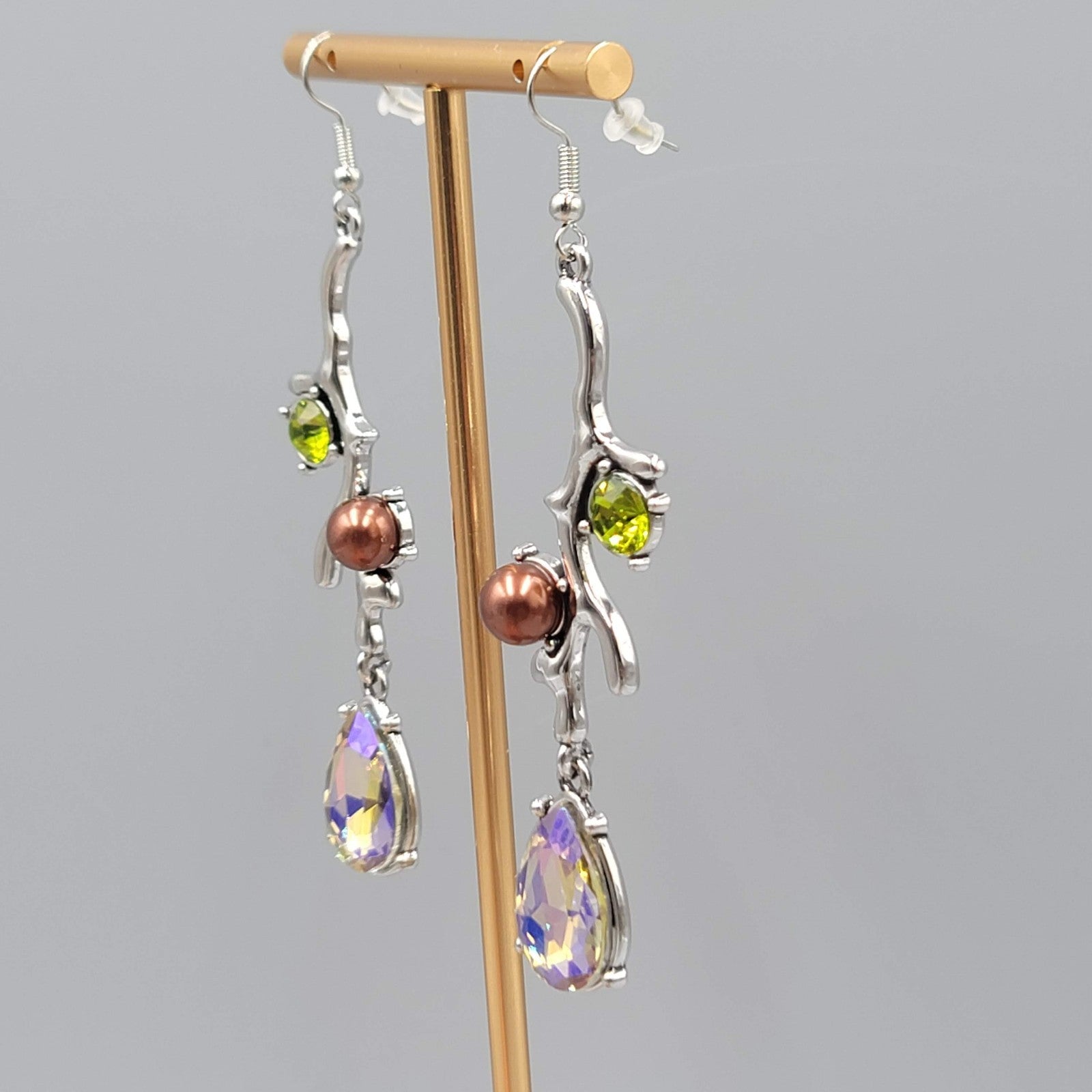 Multicolor Crystal Rhinestones Pierced Earrings Silver tone Dangle Long 2.75 in
