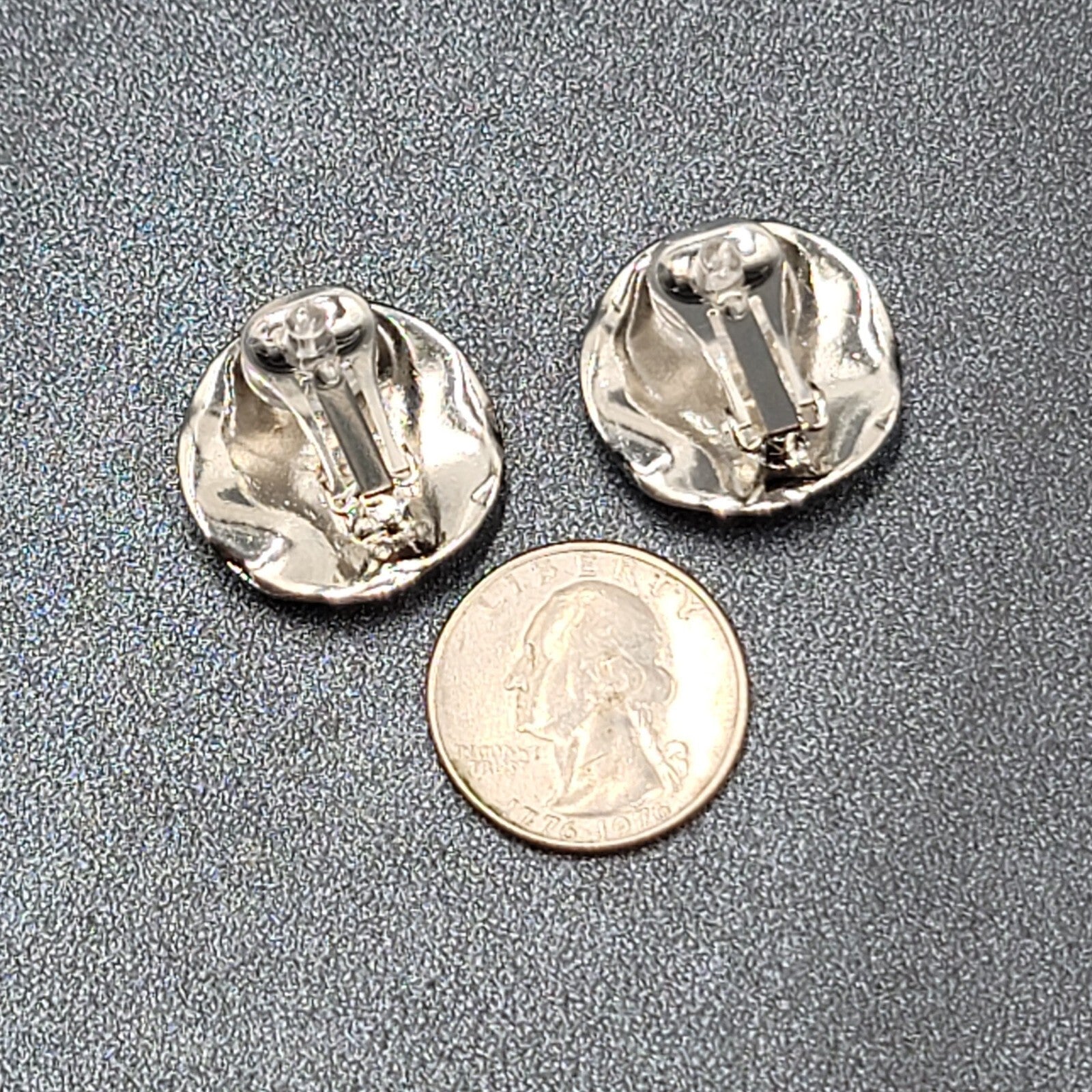 Vintage Clip on Earrings Polished Silver Plated Purple Enamel Round 1"