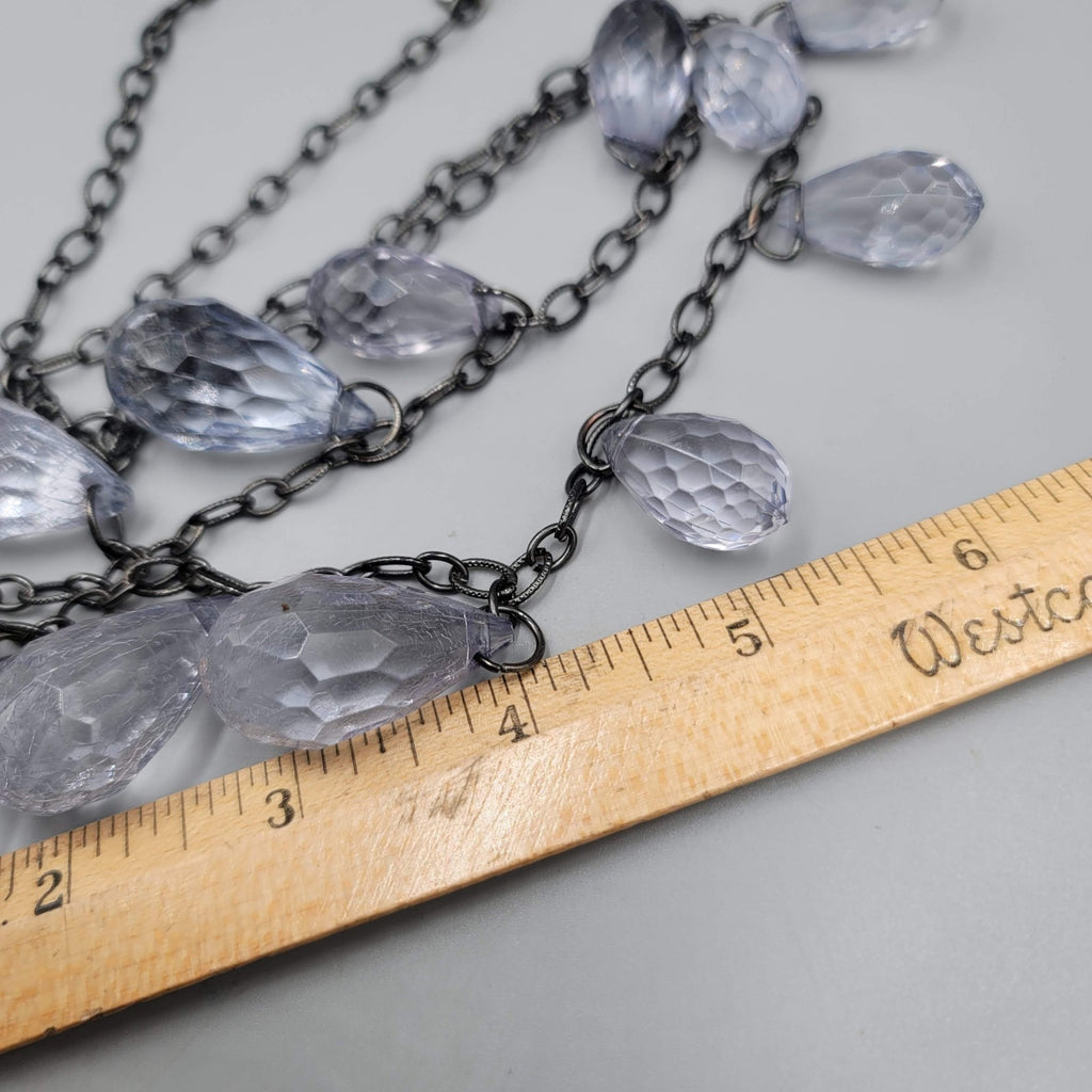 Loft Necklace Black Metal Statement Blue Crackle Teardrop Beads Long 36"