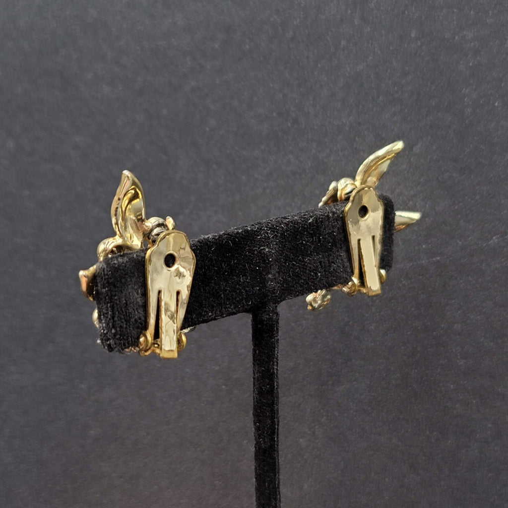 Vintage Clip on Earrings Gold tone Flower Leaves Climbers 1 3/8"