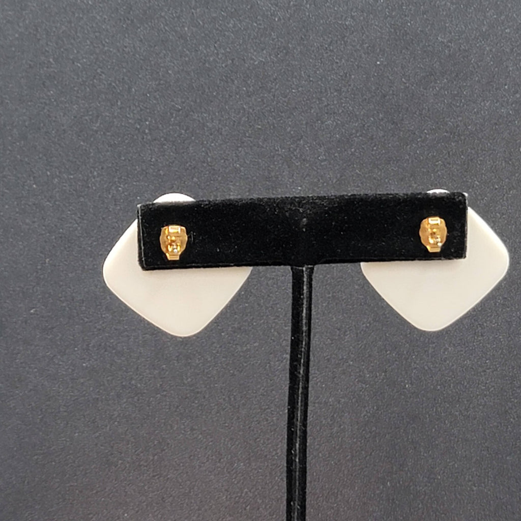 Vintage Pierced Earrings Ceramic Gold Black Brown Painted Square Drop 1"