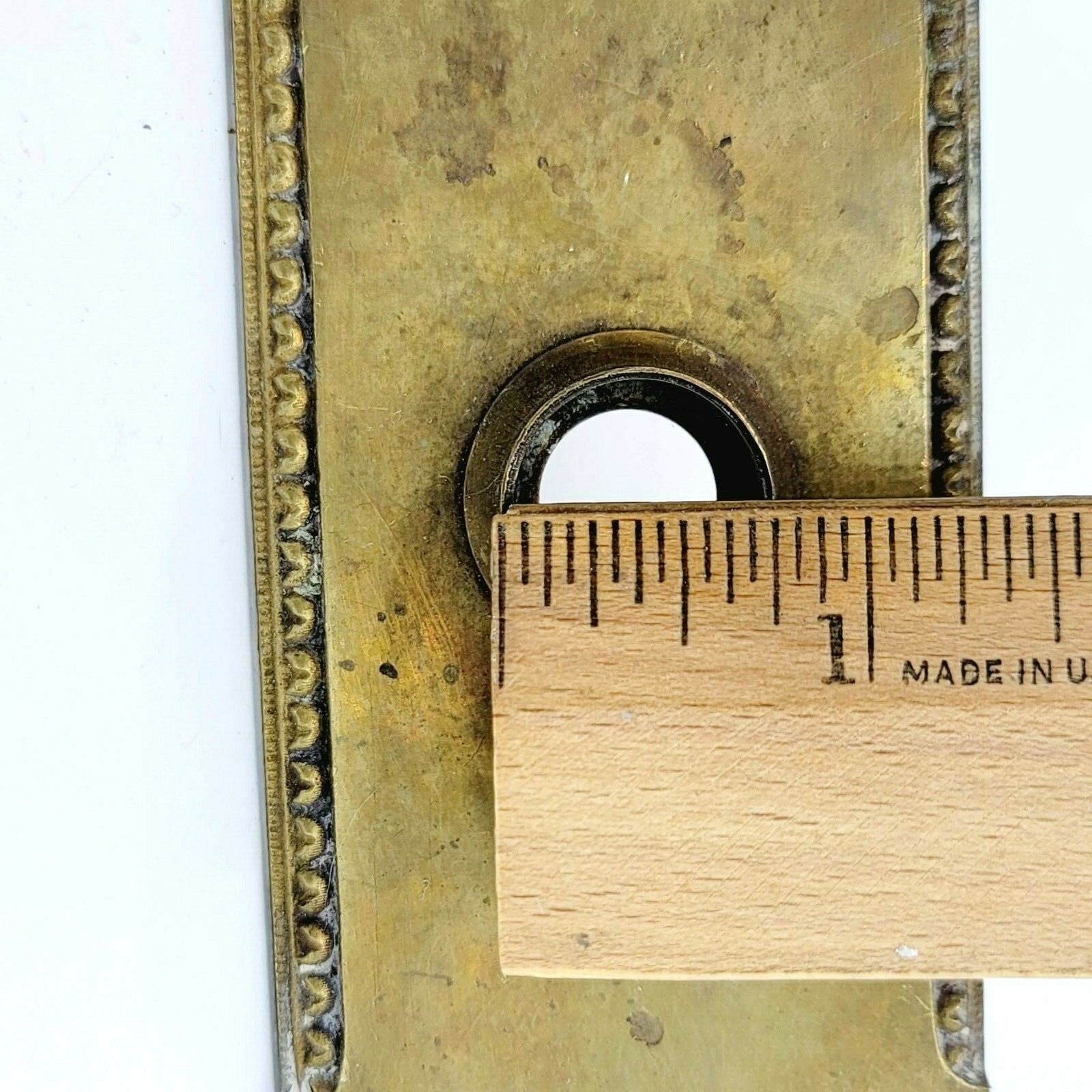 Antique MEDFORD Brass Doorknob Back Plate Thumb Lock 8" x 2 1/4"