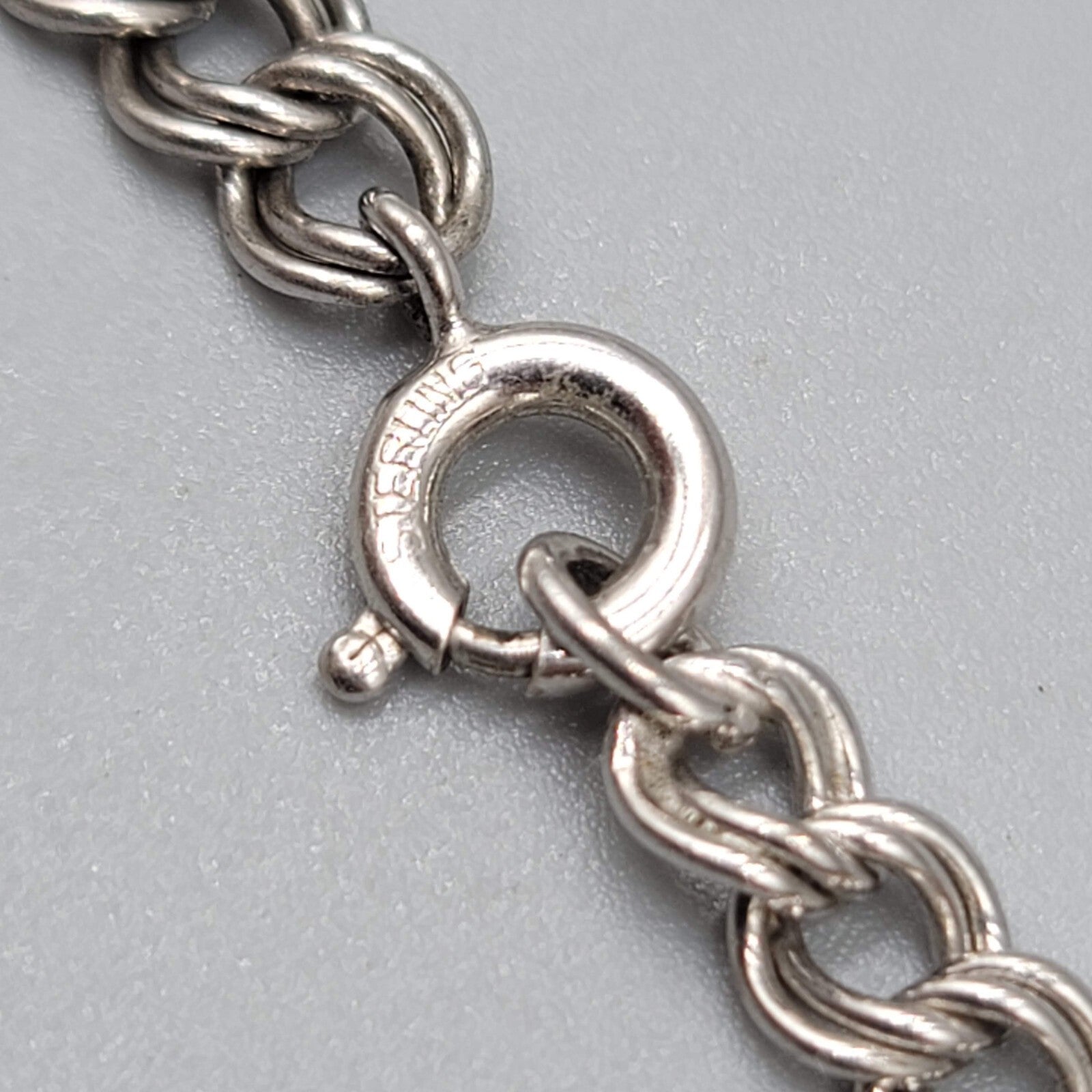 Vintage Sterling Silver Starter Charm Bracelet Double Ring 6.75"