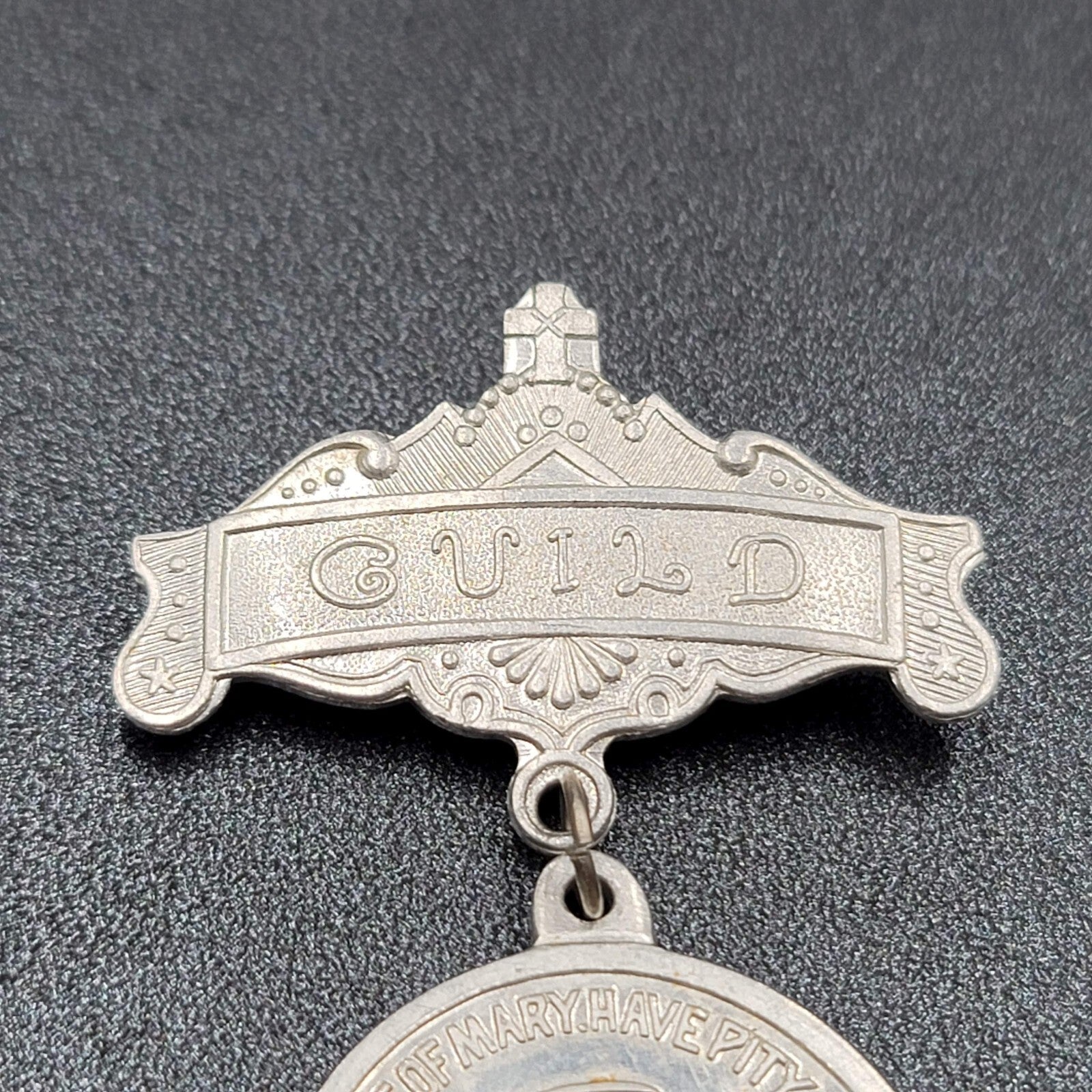 Vintage GUILD Large Badge Brooch Pin St Joseph Silver tone 3"