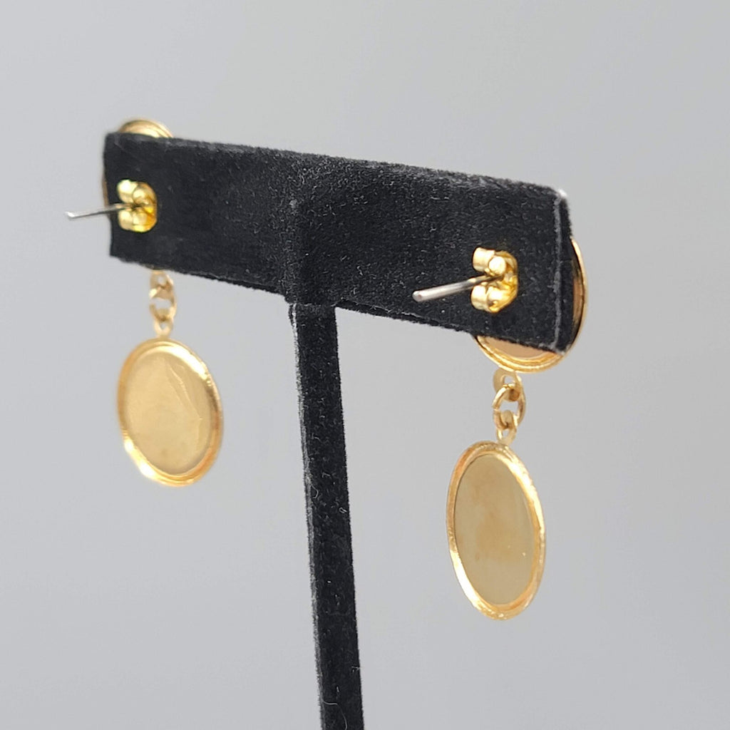 Vintage Pierced Earrings Purple Enamel Dangle Gold tone 1.5"