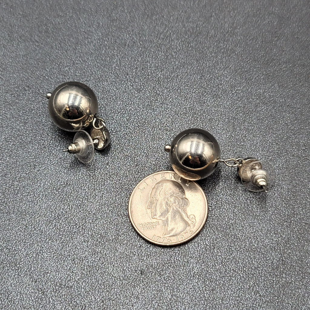 Pierced Earrings Silver tone Bead Dangle  1.25"