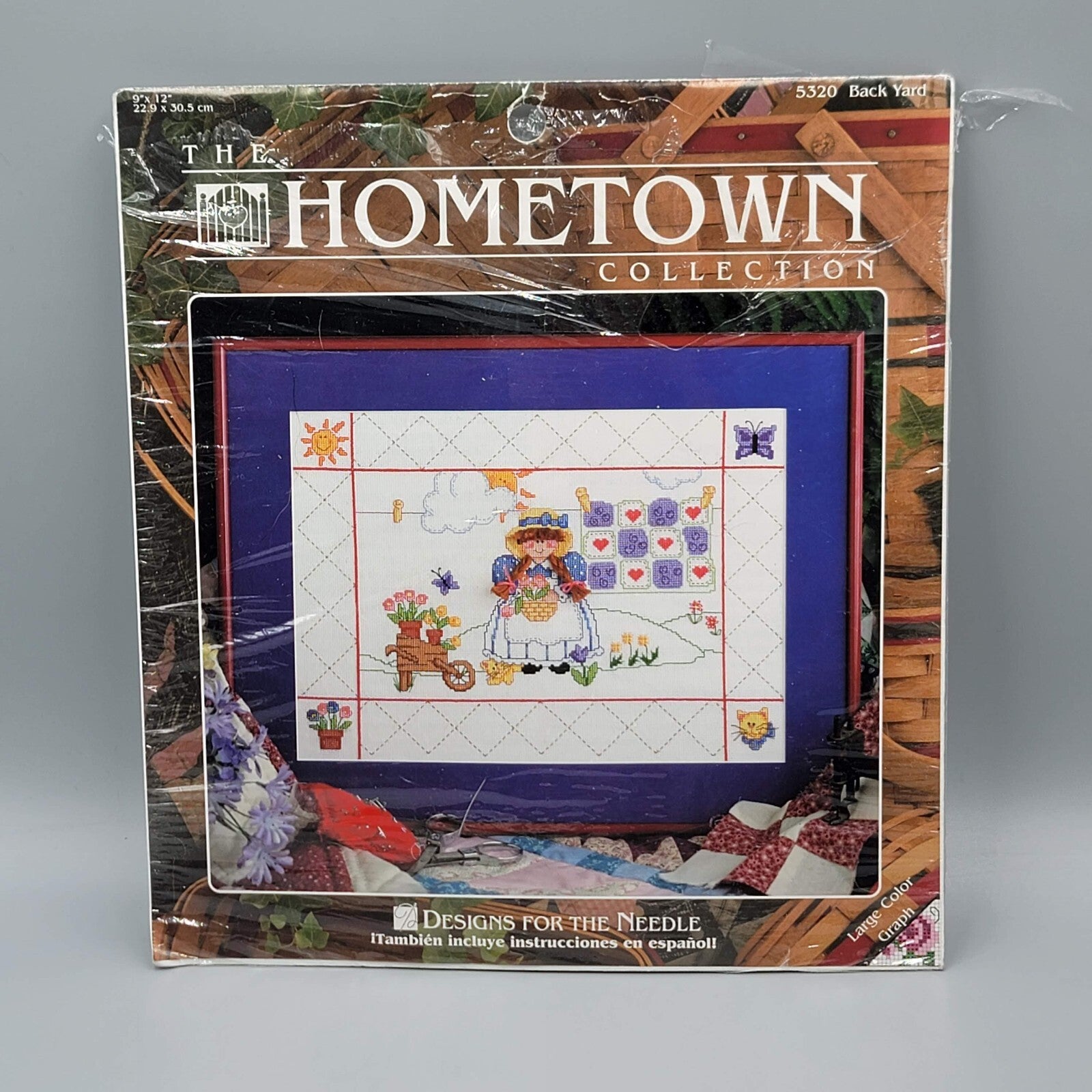 Vintage The Hometown Collection Back Yard 5320 9x12 Cross Stitch Flowers Kit NOS