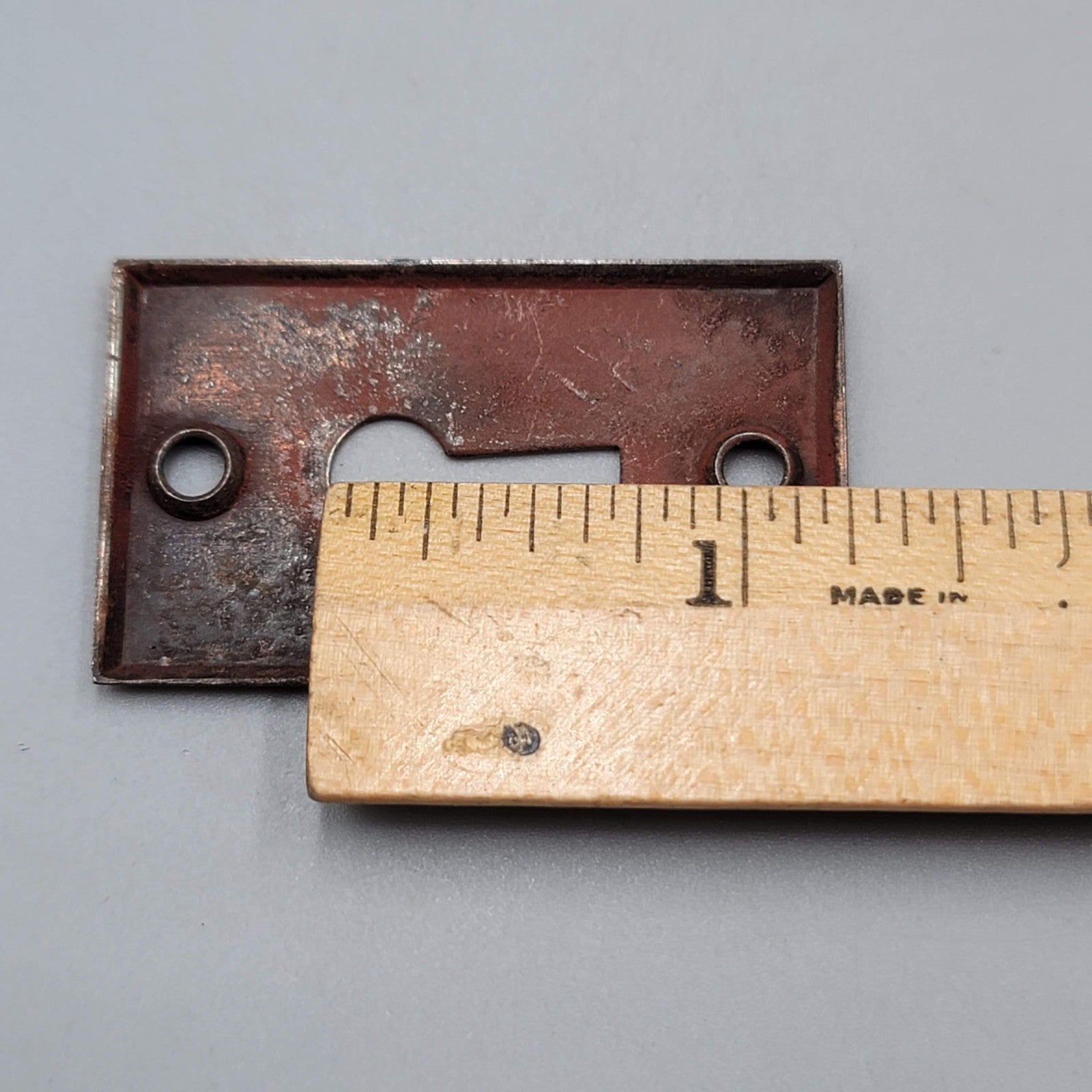 Vintage Rectangle Steel Skeleton Keyhole Escutcheon Salvage Hardware 1.75" (54)