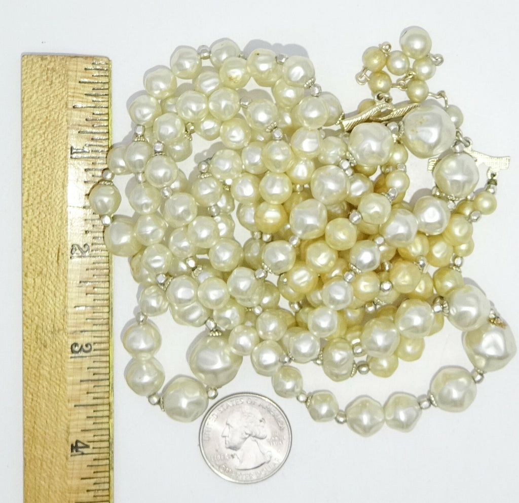 Vintage Necklace White Graduated Bead Triple Strand Estate Costume 22" - 24"