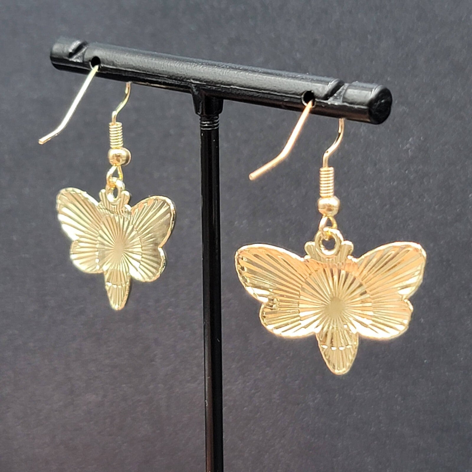 Halloween Moth Pierced Earrings Jack o Lantern Flowers Gold tone Dangle 3/4"