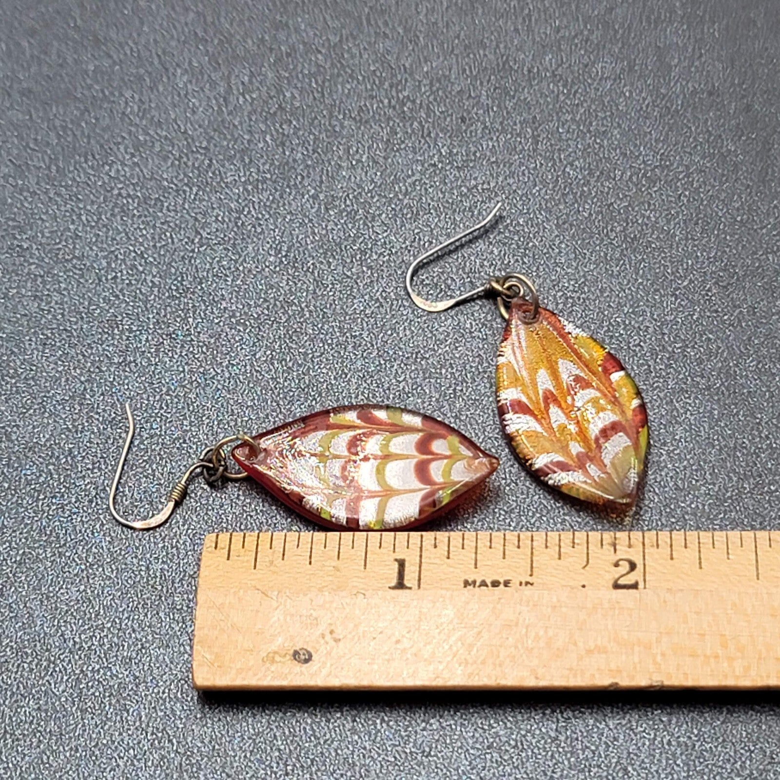 Sterling Silver Pierced Earrings Dichroic Red Glass Dangle 1.25"