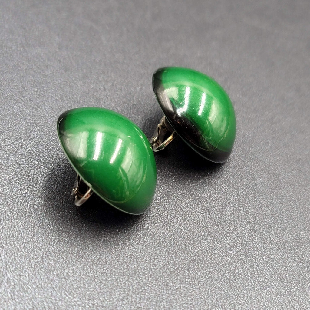 Vintage Clip on Earrings Large Round Dome Green Pin Up  1 1/8"