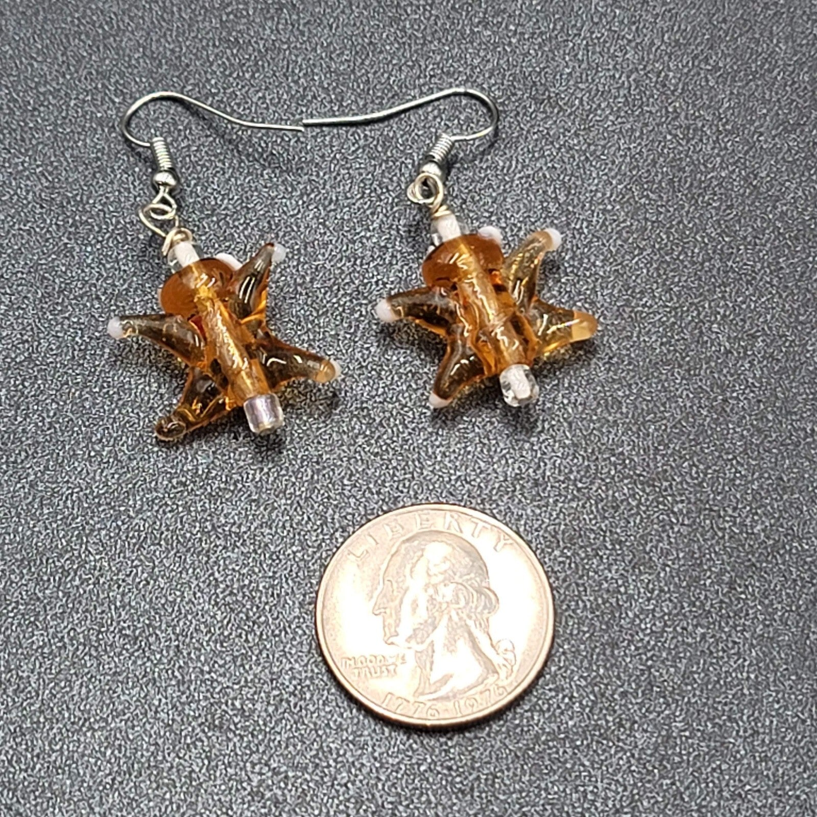 Art Glass Pierced Earrings Gingerbread Star Men Dangle 1"