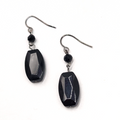 Black Glass Bead Pierced Earrings 1Black Metal Dangle 1.25"