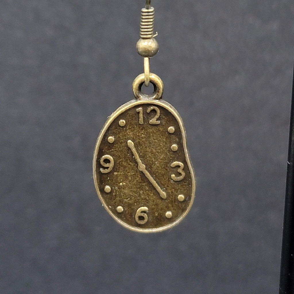 New Melting Clock Pierced Earrings Bronze tone Dangle 7/8"