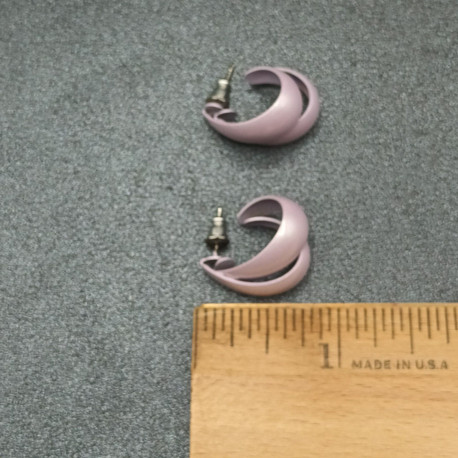 Vintage Pierced Earrings Purple enamel Dual Band Flat Hoop 7/8"