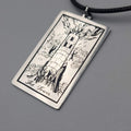 The TOWER Tarot Card Pendant Necklace Major Arcana Silver tone Black Cord 18" 