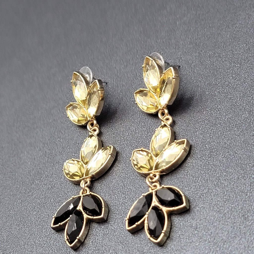Pierced Earrings Gold tone Statement Rhinestone Long Dangle 3.25"