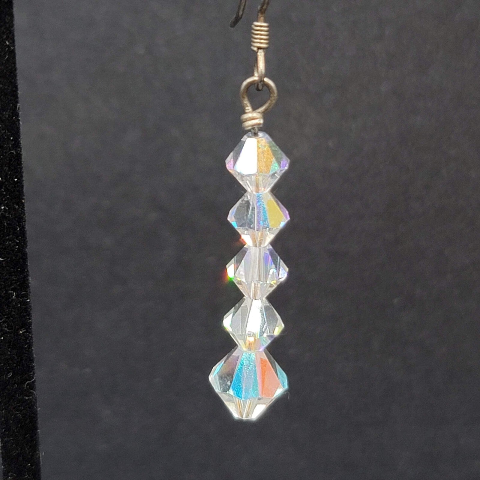 Pierced Earrings Bicone AB Crystal Bead Dangle 1.5"